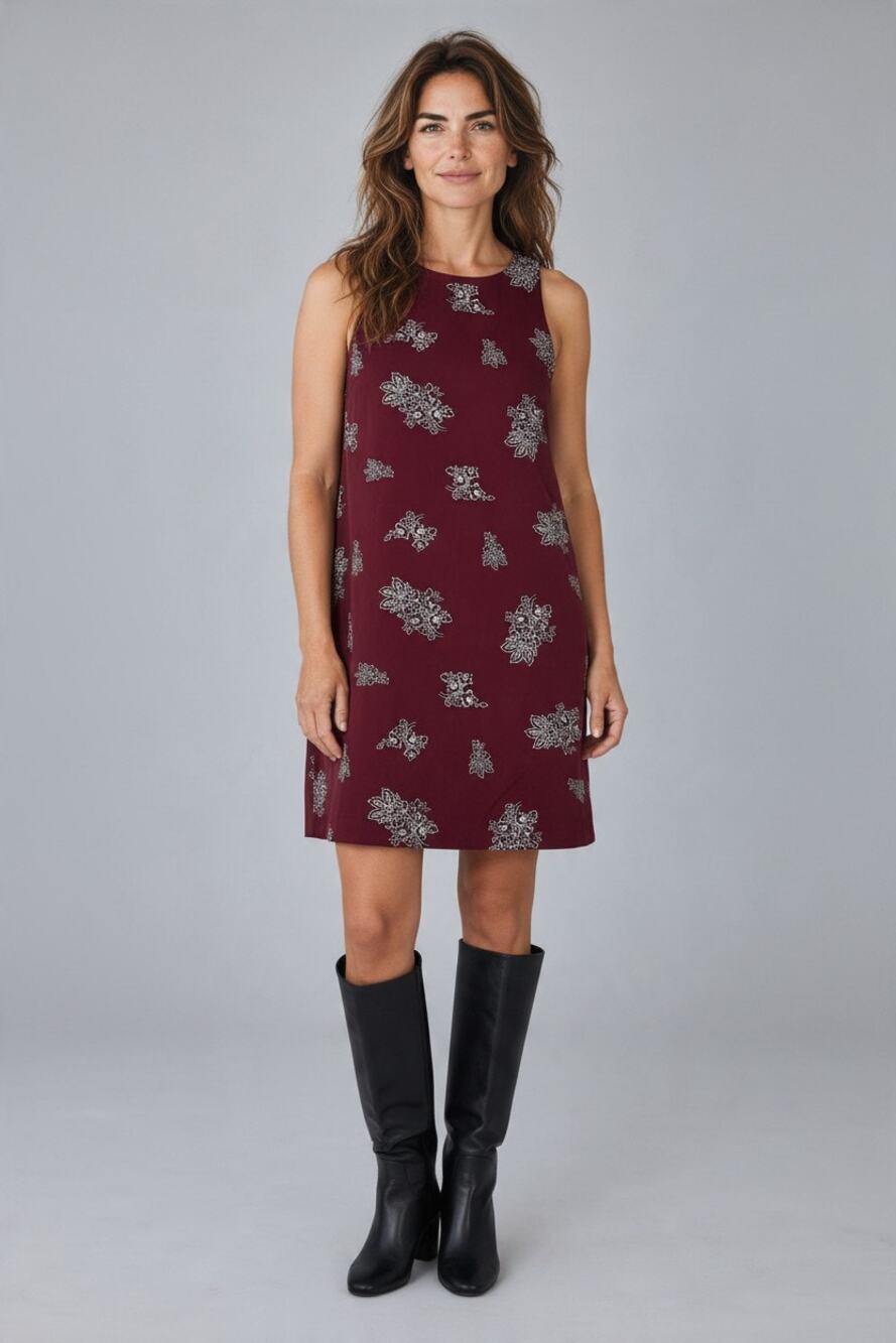 Ann Taylor 6 burgundy sleeveless a-line shift dress floral tank mini